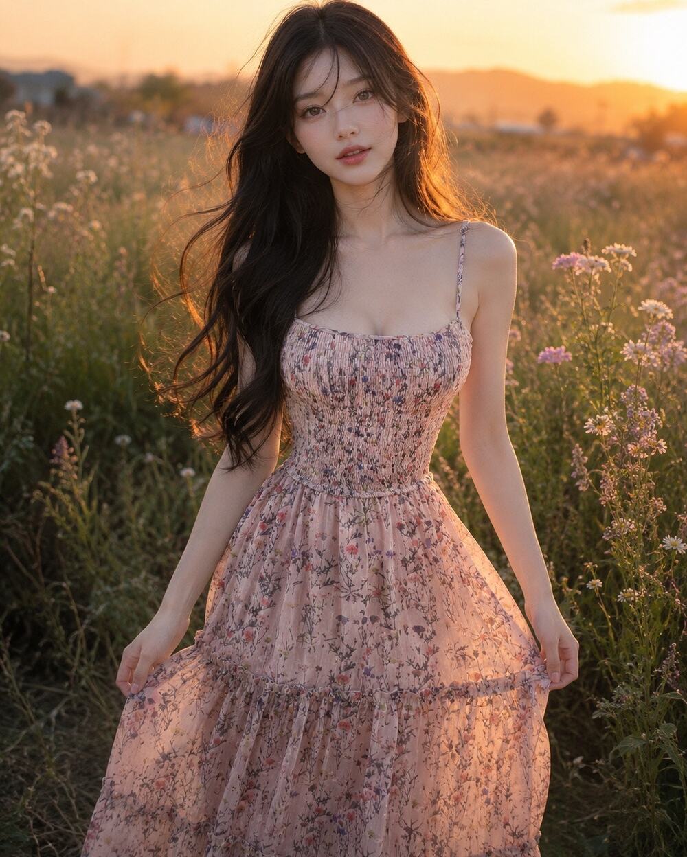 Where Flowers Bloom floaty smocked floral chiffon romantic ethereal maxi dress M
